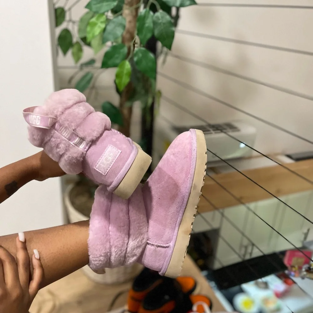 UGG Light Pink Fuzzy Suede Ankle Boots